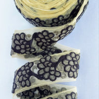 Thumbnail for Beige Net Lace Trim With Blue / Black And Grey / Pink Floral Embroidery, Floral Trim, Approx. 45mm wide - 210119L508 / 09/ 10