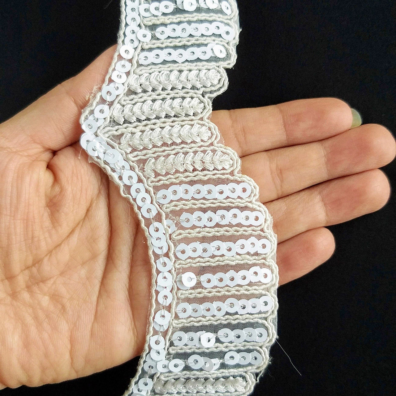 Black / White Embroidery Cut Work With Sequins Lace Trim Approx. 60mm Wide - 210119L498 / 99