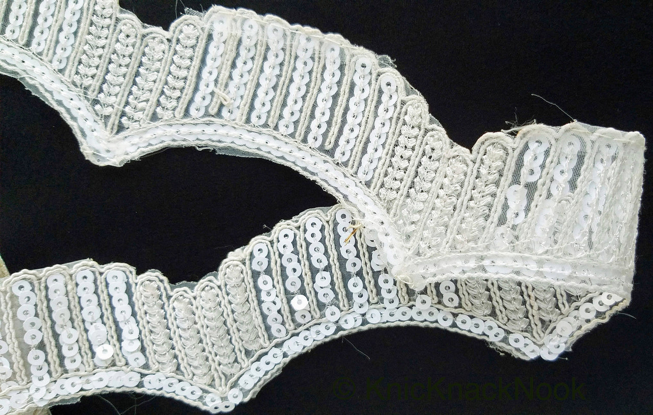 Black / White Embroidery Cut Work With Sequins Lace Trim Approx. 60mm Wide - 210119L498 / 99