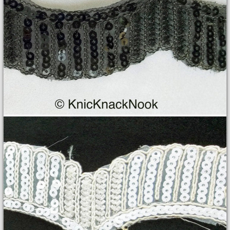 Black / White Embroidery Cut Work With Sequins Lace Trim Approx. 60mm Wide - 210119L498 / 99
