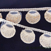 Thumbnail for Gold Shimmer Thread Embroidered Circle Design Thread Trim, Fringe Trim, Approx. 34mm wide