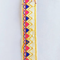 Thumbnail for Beige Cotton Fabric Trim With Pink, Blue, Off White & Yellow Embroidery