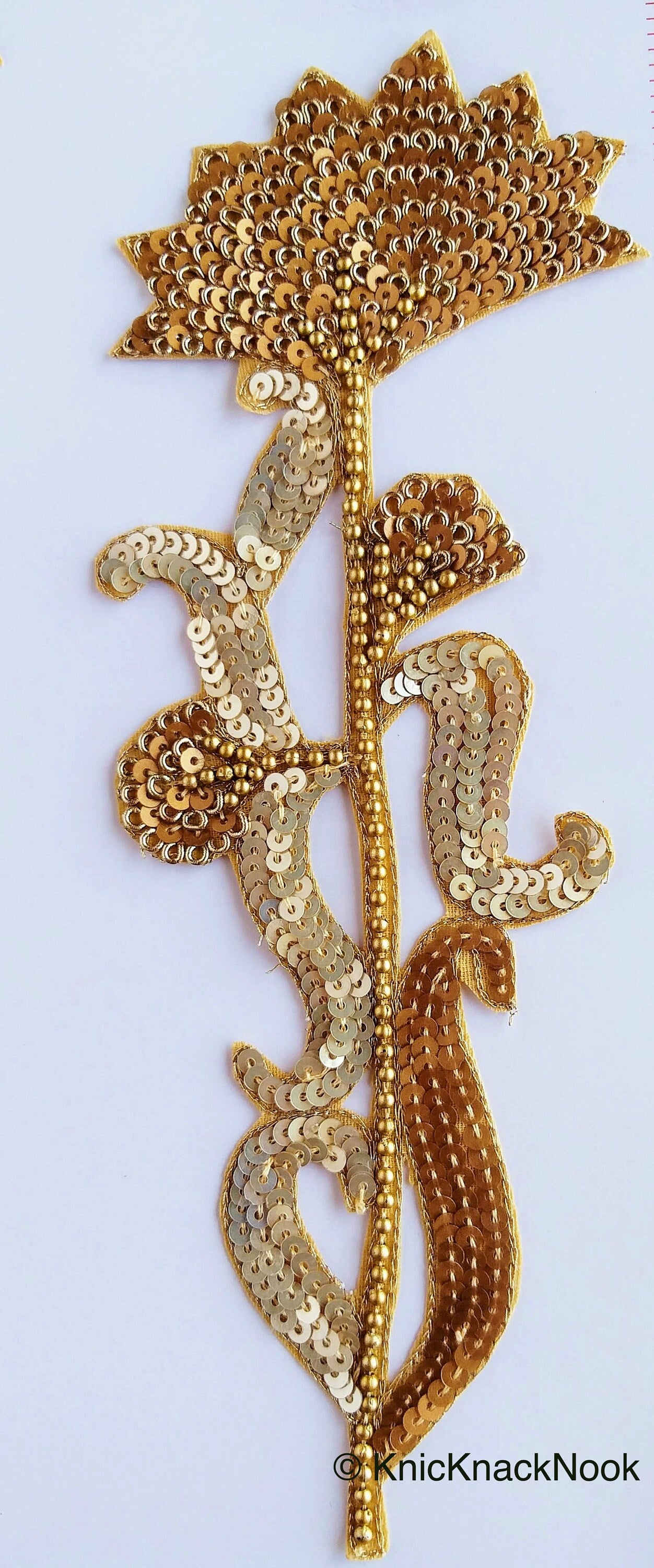 Embroidered Floral Applique With Gold Sequins, Appliqué Patch, Wedding Dress Applique