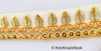 Thumbnail for Tan Brown Nude Net Lace Trim With Beautiful Brown And Gold Embroidery and Gold Sequins, Decorative Trim Costume Fashion Trim, Trim By Yard