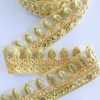 Thumbnail for Tan Brown Nude Net Lace Trim With Beautiful Brown And Gold Embroidery and Gold Sequins, Decorative Trim Costume Fashion Trim, Trim By Yard