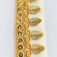 Thumbnail for Tan Brown Nude Net Lace Trim With Beautiful Brown And Gold Embroidery and Gold Sequins, Decorative Trim Costume Fashion Trim, Trim By Yard