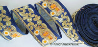 Thumbnail for Beige / Sage Green / Black/ Blue Silk Trim With Intricate Gold Embroidered Flowers and Car with Orange And White Beads, Approx. 64mm wide
