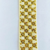 Thumbnail for Beige Art Silk Fabric Trim With Gold Embroidery and Gold Sequins, Approx. 55mm Wide - 210119L166