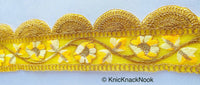 Thumbnail for Green / Yellow / Orange And Gold Embroidered Fabric Trim With Floral Embroidery, Scallop Trim, Approx. 65mm Wide - 210119L174 / 75 / 76