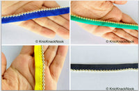Thumbnail for Satin Lace Trim Ribbon With Silver Gold Bead Piping, 13 Variations, Approx. 11 mm wide