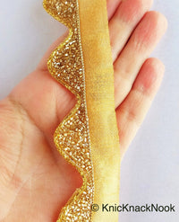 Thumbnail for Gold Brown Shimmer Trim With Antique Gold Beads Embellishments