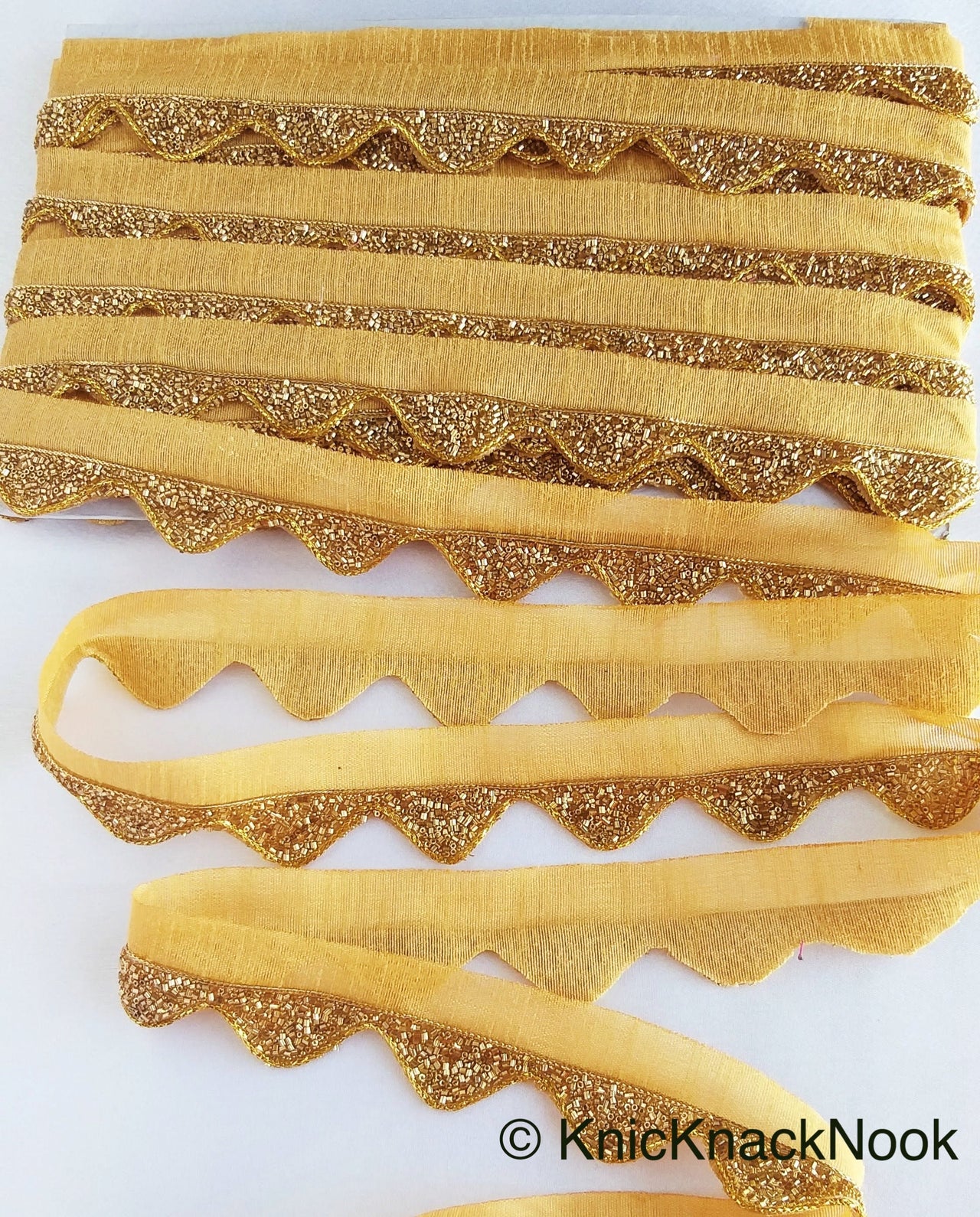 Gold Brown Shimmer Trim With Antique Gold Beads Embellishments