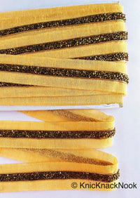 Thumbnail for Gold Beige Fabric Trim With Antique Gold and Antique Bronze Beads Embellishments, Beaded Trim, Approx. 38mm