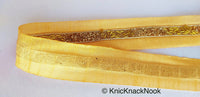 Thumbnail for Beige Fabric Trim With Gold Bugle Beads Embellishments, Beaded Trim, Approx. 38mm