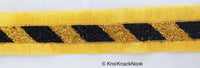 Thumbnail for Gold Fabric Trim With Black Seed Beads And Gold Bugle Beads Embellishments, Stripe Beaded Trim, Approx. 65mm
