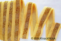 Thumbnail for Beige Fabric Trim With Gold Seed Beads, Bugle Beads And Pipe Beads Embellishments, Beaded Trim