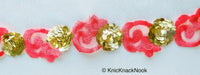 Thumbnail for Pink Lace Trim, Deep Blush Colour Tissue Fabric Cutwork With Floral Embroidery & Gold Sequins,
