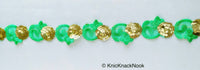 Thumbnail for Green Lace Trim, Tissue Fabric Cutwork With Floral Embroidery & Gold Sequins,