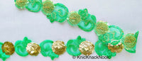 Thumbnail for Green Lace Trim, Tissue Fabric Cutwork With Floral Embroidery & Gold Sequins,