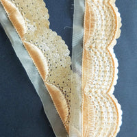 Thumbnail for Beige Sheer Fabric Trim Embroidered With Beige Silk Thread And Glitter Gold Sequins, Approx. 40mm Wide - 210119L22