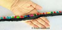 Thumbnail for Multicoloured Velvet Beads With Black Cotton Trim, Fringe Trim, Approx. 16 mm wide - 210119L367