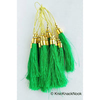 Thumbnail for Crusoe, Dark Green Tassels With Gold Cap And Beads, Tassel Charms