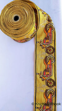 Thumbnail for Wholesale Beige Fabric trim with Embroidered Motor Bikes - Brown, Orange, Light Gold & Pink Approx 80 mm Indian Decorative Trim Craft Ribbon
