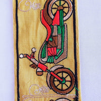 Thumbnail for Beige Fabric trim with Embroidered Motorbikes - Brown, Red, Light Gold & Green
