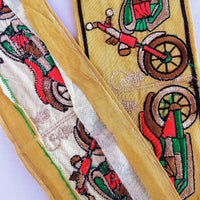 Thumbnail for Beige Fabric trim with Embroidered Motorbikes - Brown, Red, Light Gold & Green
