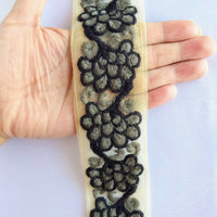 Thumbnail for Beige Net Lace Trim With Blue / Black And Grey / Pink Floral Embroidery, Floral Trim, Approx. 45mm wide - 210119L508 / 09/ 10