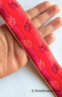 Thumbnail for Red Embroidered Trim With Three Tones of Red Threads, Leaf Embroidery Trim, Approx. 34mm wide - 210119L43