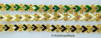 Thumbnail for Off White And Gold Thread Lace Trim With Beads And Mirrors Embellishments Approx. 22mm, Decorative Fashion Trim Sari Border Trim by 9 Yards