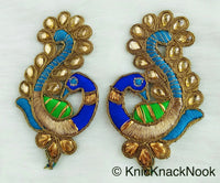 Thumbnail for Cutwork Peacock Applique, Embroidered Peacock Applique with Bead Embellishments Blue, Green And Antique Gold