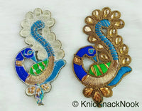 Thumbnail for Cutwork Peacock Applique, Embroidered Peacock Applique with Bead Embellishments Blue, Green And Antique Gold