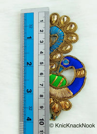 Thumbnail for Cutwork Peacock Applique, Embroidered Peacock Applique with Bead Embellishments Blue, Green And Antique Gold