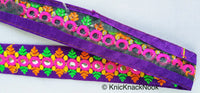 Thumbnail for Purple Mirrored Fabric Trim With Fuchsia Pink, Orange, Yellow And Green Embroidery