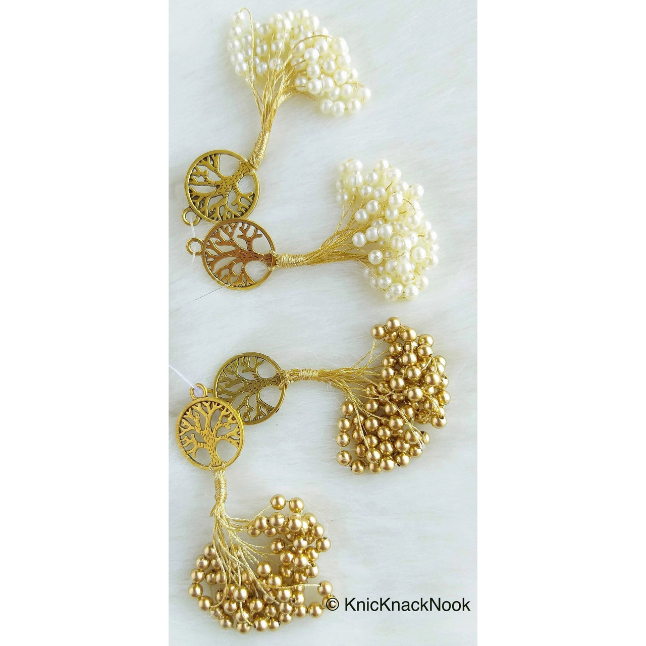 Gold Tree Charm Bead Tassels Latkan, Indian Latkans, Beaded Danglers