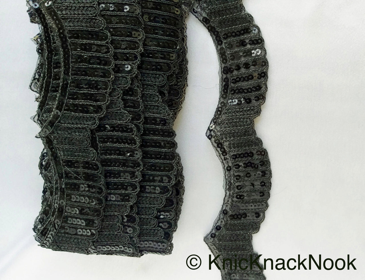 Black / White Embroidery Cut Work With Sequins Lace Trim Approx. 60mm Wide - 210119L498 / 99