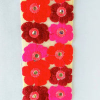 Thumbnail for Beige Net Lace Trim In Maroon, Red, Fuchsia Pink And Pink Floral Embroidery And Mirror Embellishments