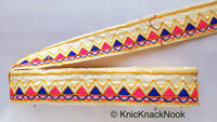 Thumbnail for Beige Cotton Fabric Trim With Pink, Blue, Off White & Yellow Embroidery