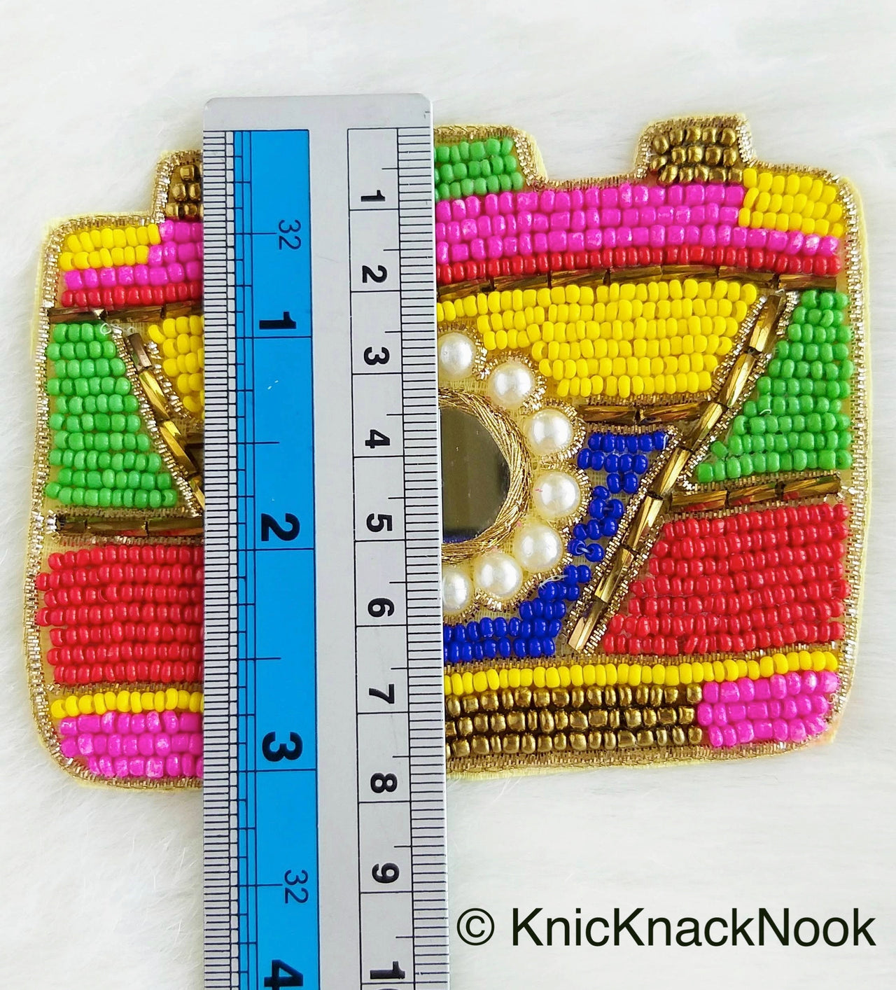 Camera Shape Beaded Applique In Pink, Yellow, Blue