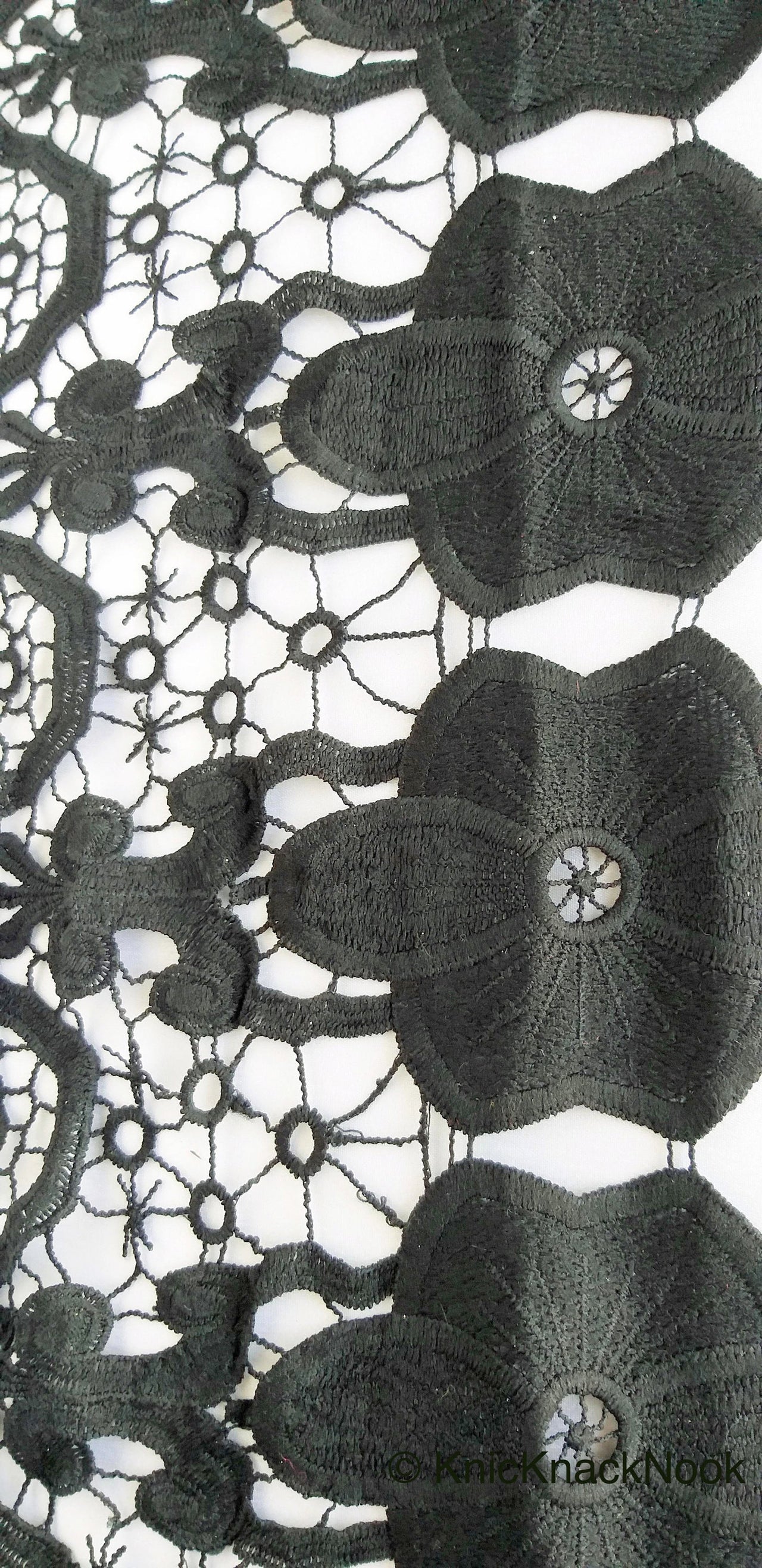 Wholesale Black Floral Embroidery Crochet (Cotton) One Yard Lace Trims, Indian Laces, Indian Trims