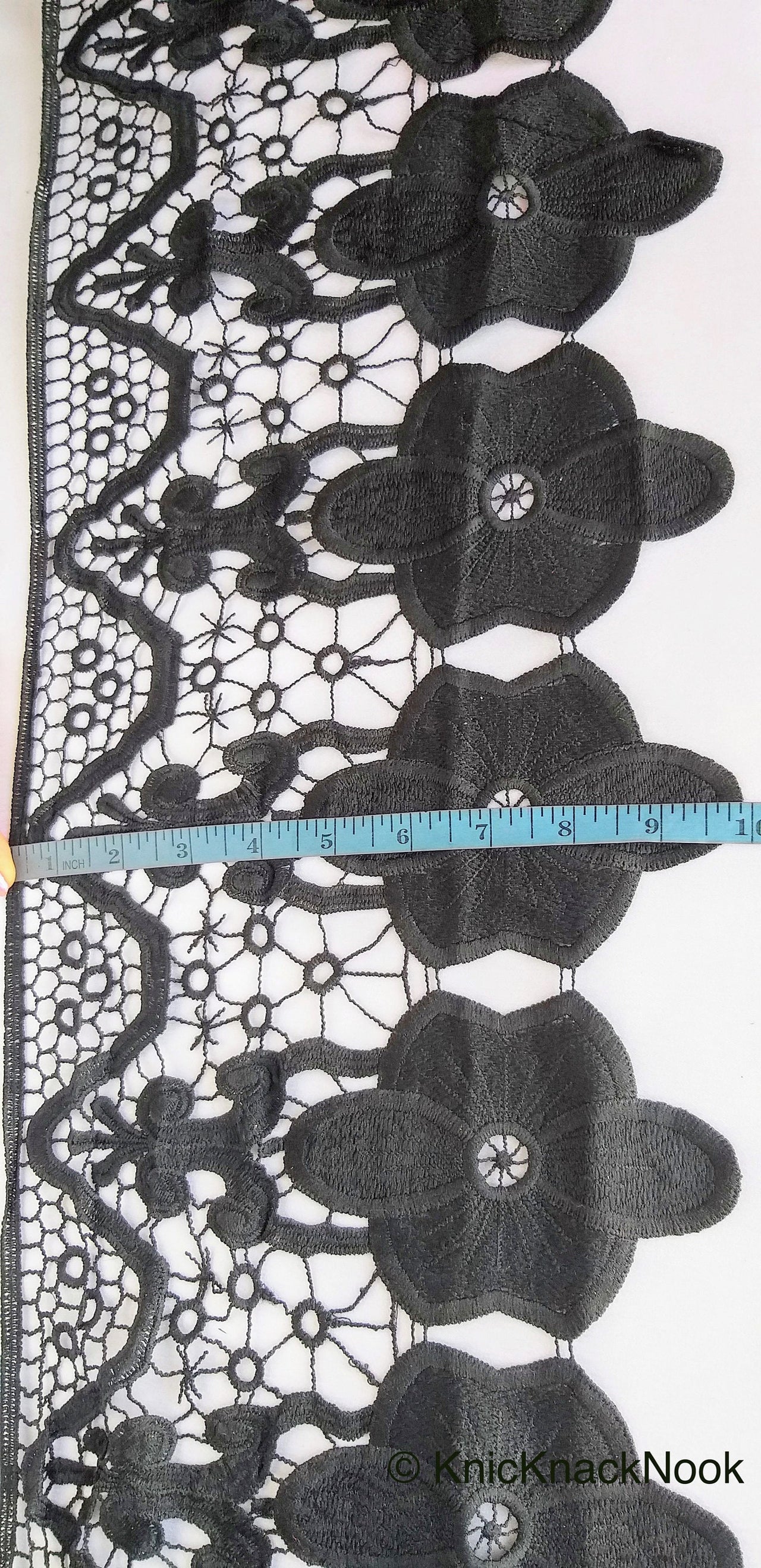Wholesale Black Floral Embroidery Crochet (Cotton) One Yard Lace Trims, Indian Laces, Indian Trims