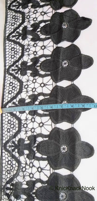 Thumbnail for Wholesale Black Floral Embroidery Crochet (Cotton) One Yard Lace Trims, Indian Laces, Indian Trims
