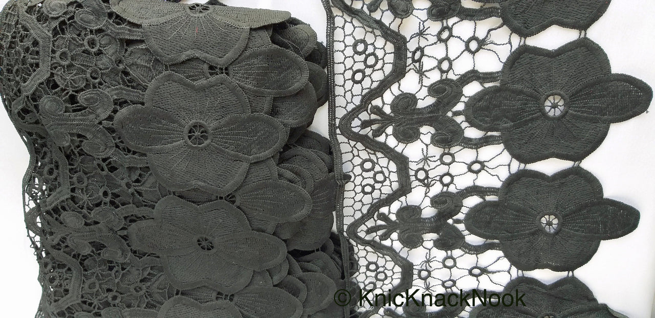 Wholesale Black Floral Embroidery Crochet (Cotton) One Yard Lace Trims, Indian Laces, Indian Trims