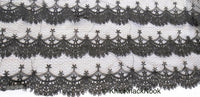 Thumbnail for Black Net Lace Trim With Embroidered Flowers 12 inches wide, One Yard Lace Trims