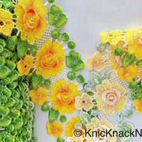 Thumbnail for Yellow / Pink, Green and White Embroidered Flower Lace Trim, Approx 80mm wide
