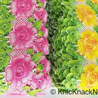 Thumbnail for Yellow / Pink, Green and White Embroidered Flower Lace Trim, Approx 80mm wide