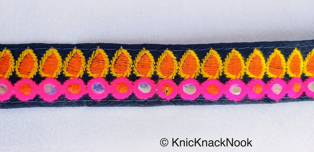 Mirrored Fabric Trim In Beige And Brown / Black and Orange / Beige And Red / Red And Blue, Approx. 30mm Wide - 210119L390/91/92/93