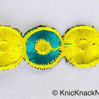 Thumbnail for Yellow & Teal Embroidered Circles Cutwork Trim, Approx. 22mm Wide